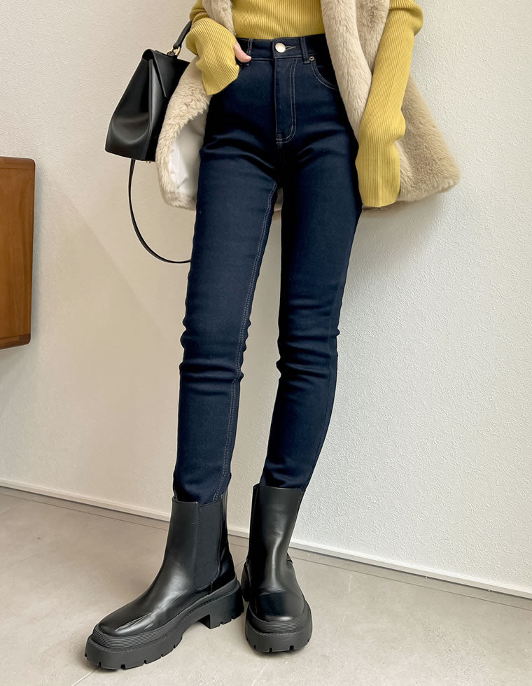 裏フリースストレッチスキニーデニムパンツ