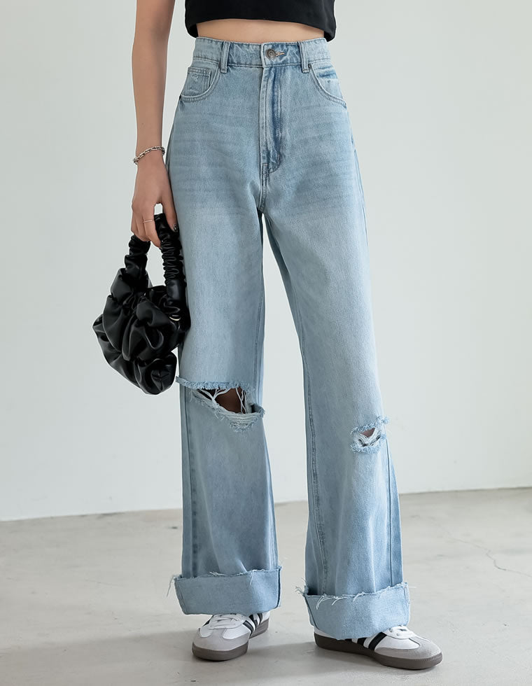 コットンロールアップデニムパンツ