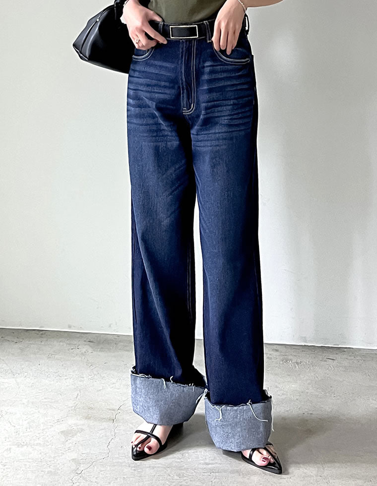 コットンロールアップデニムパンツ