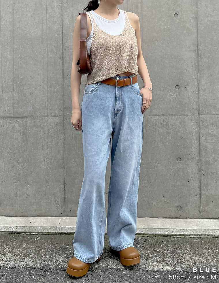 コットンデニムルーズワイドパンツ