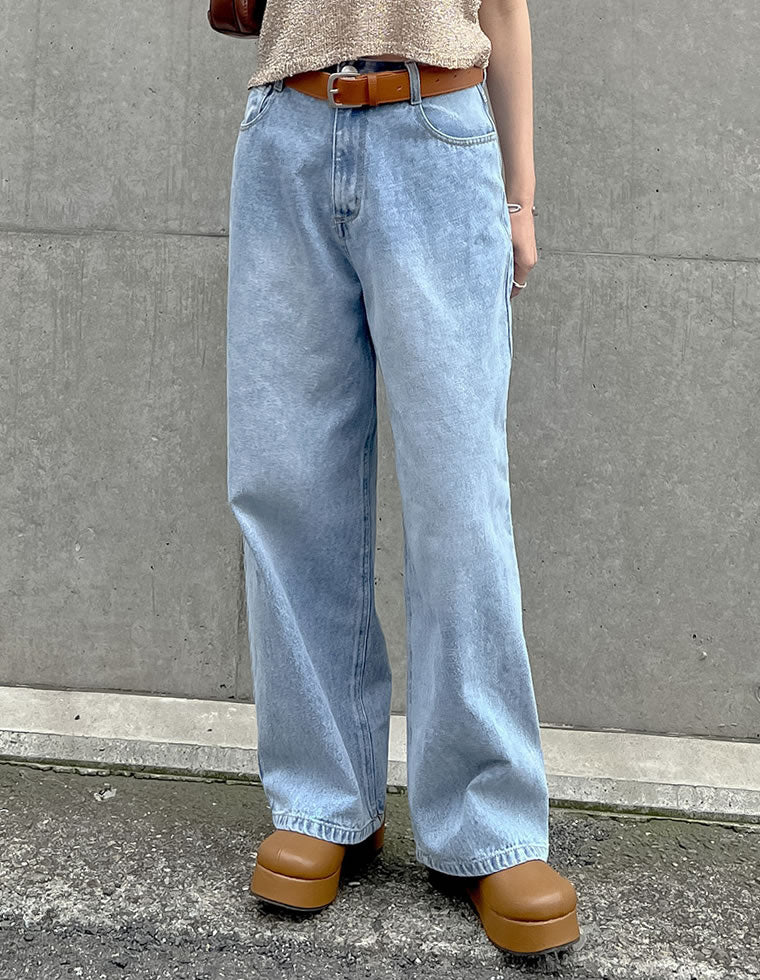 コットンデニムルーズワイドパンツ