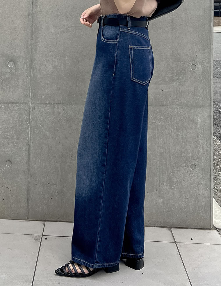 コットンデニムルーズワイドパンツ