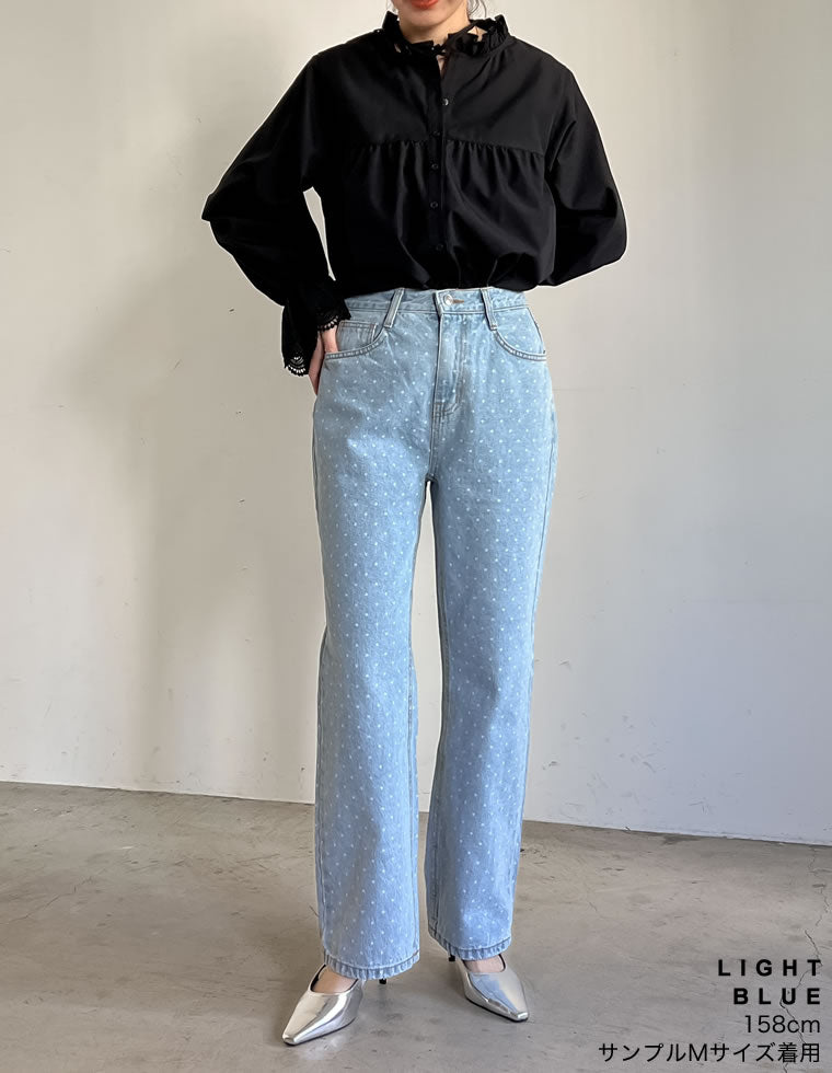 ワイドストレートドットデニムパンツ