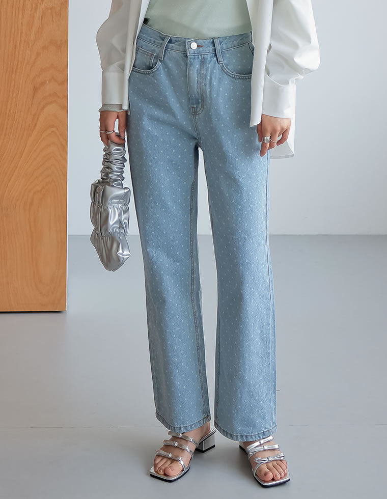 ワイドストレートドットデニムパンツ