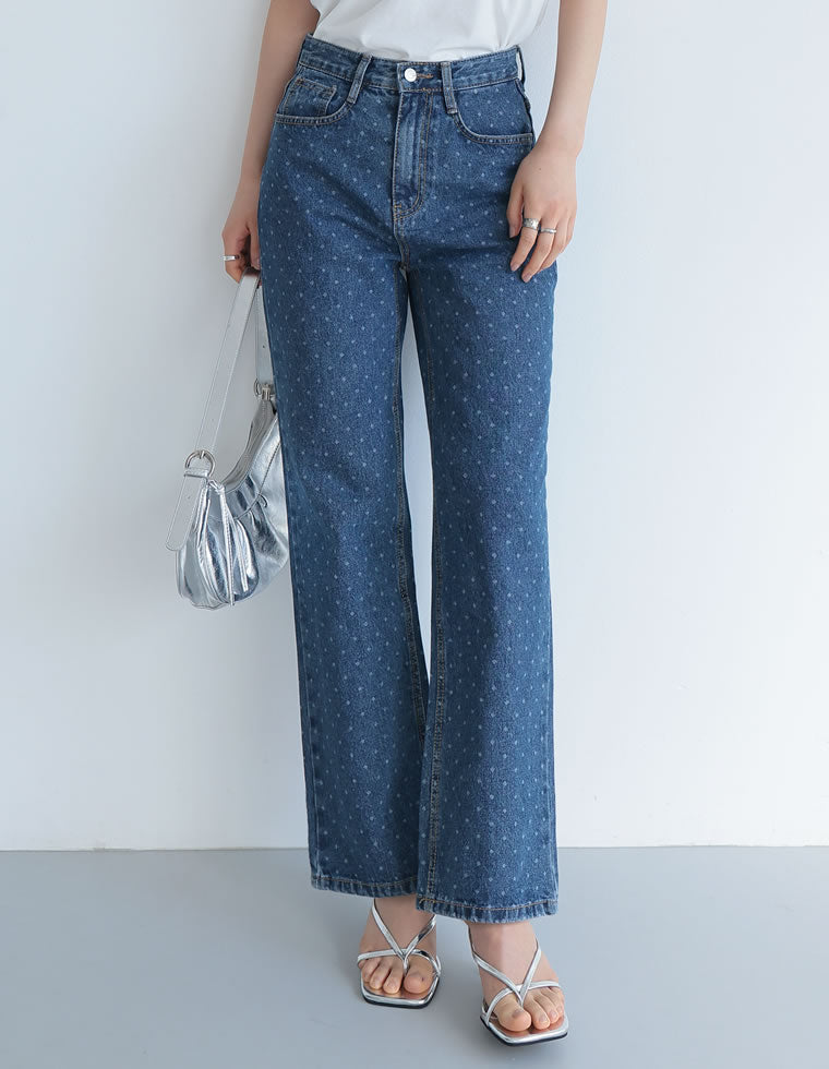 ワイドストレートドットデニムパンツ