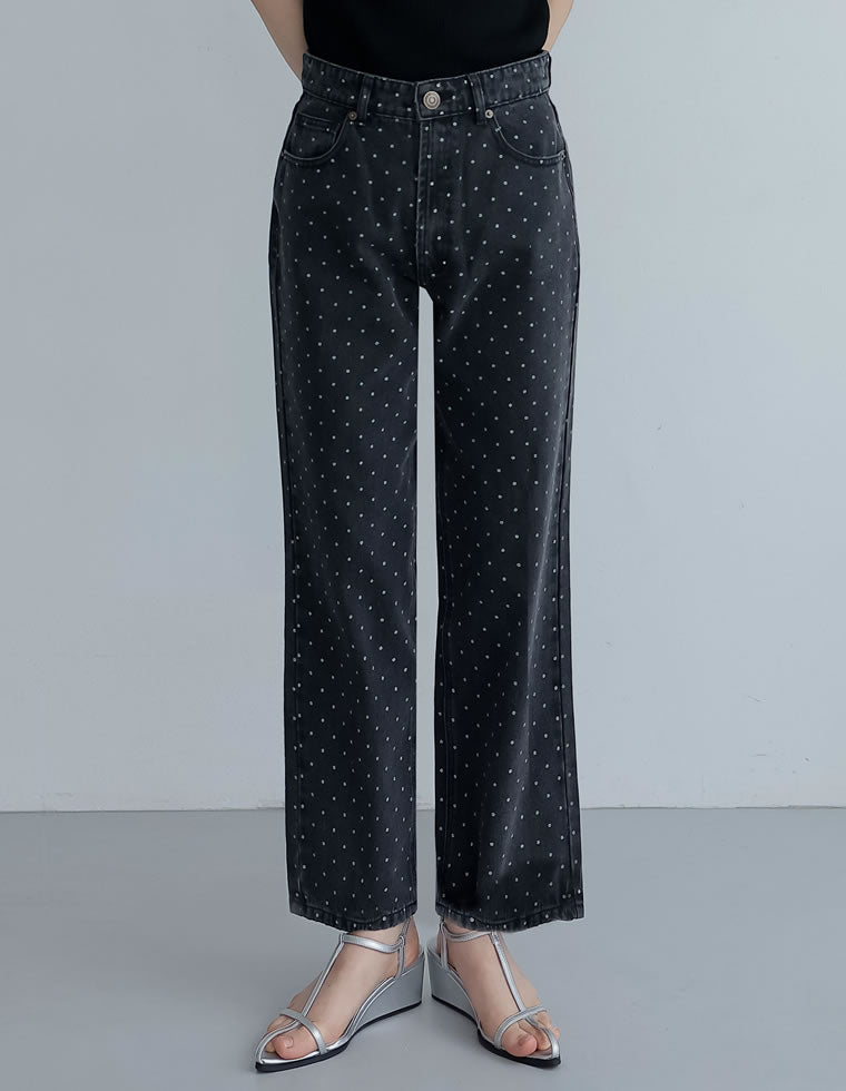 ワイドストレートドットデニムパンツ