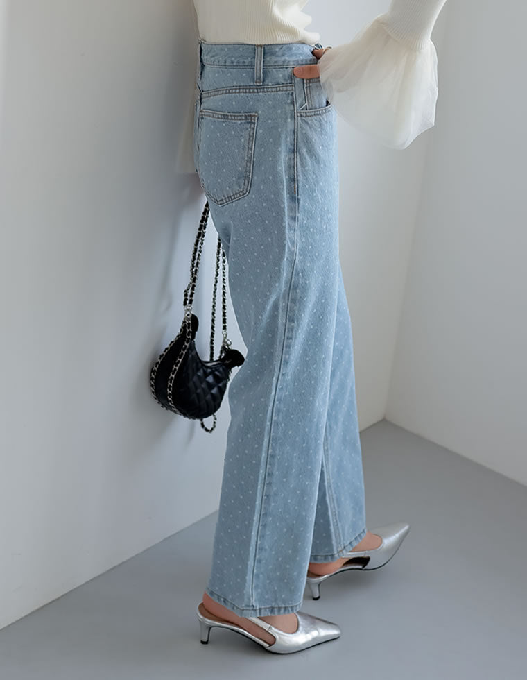 ワイドストレートドットデニムパンツ