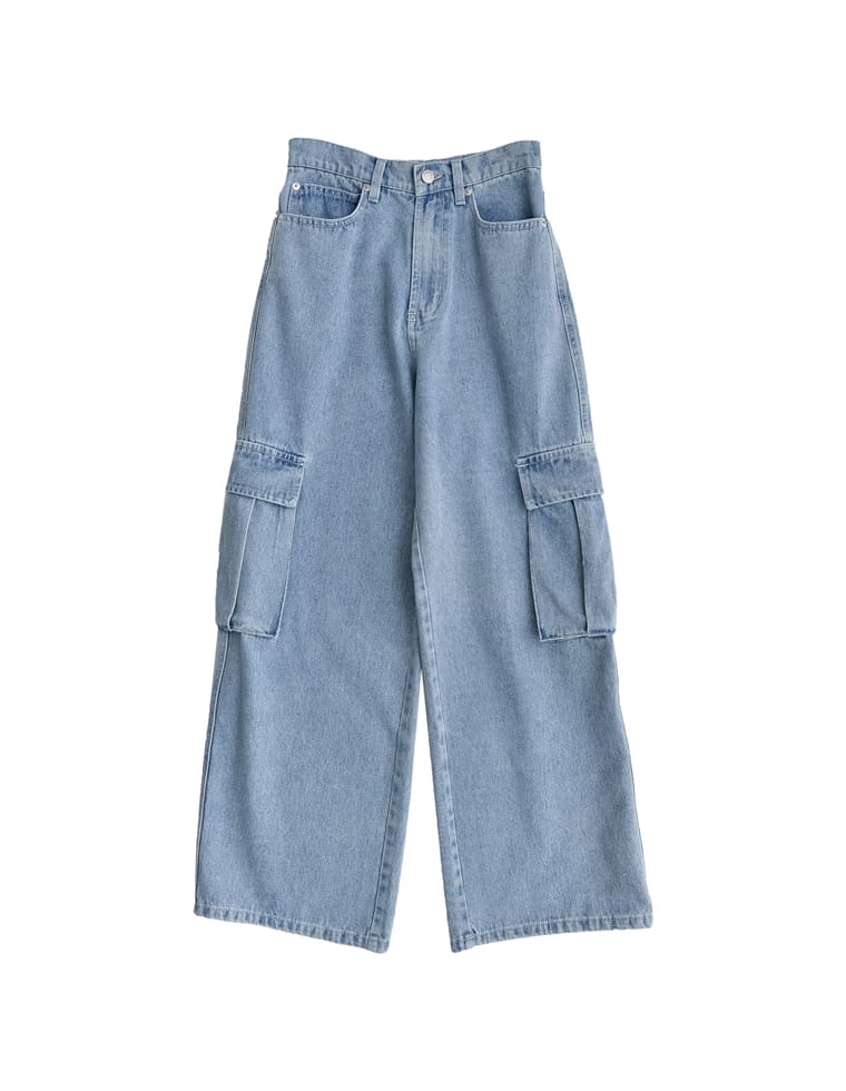 コットンデニムサイドポケットカーゴパンツ