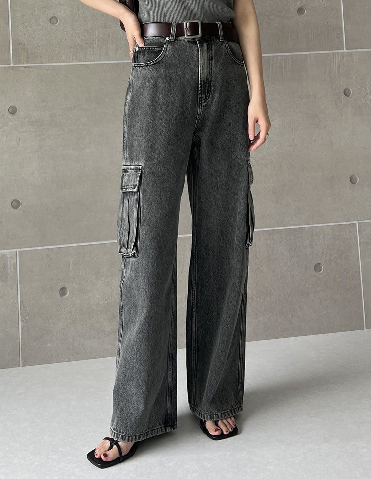 コットンデニムサイドポケットカーゴパンツ