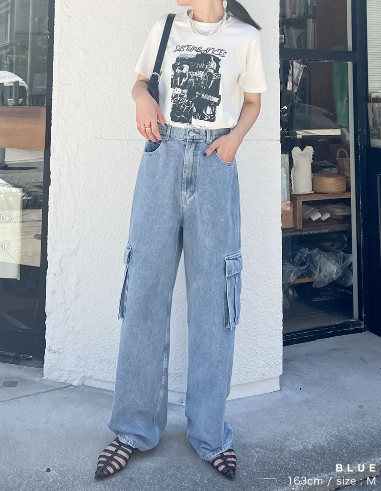 コットンデニムサイドポケットカーゴパンツ