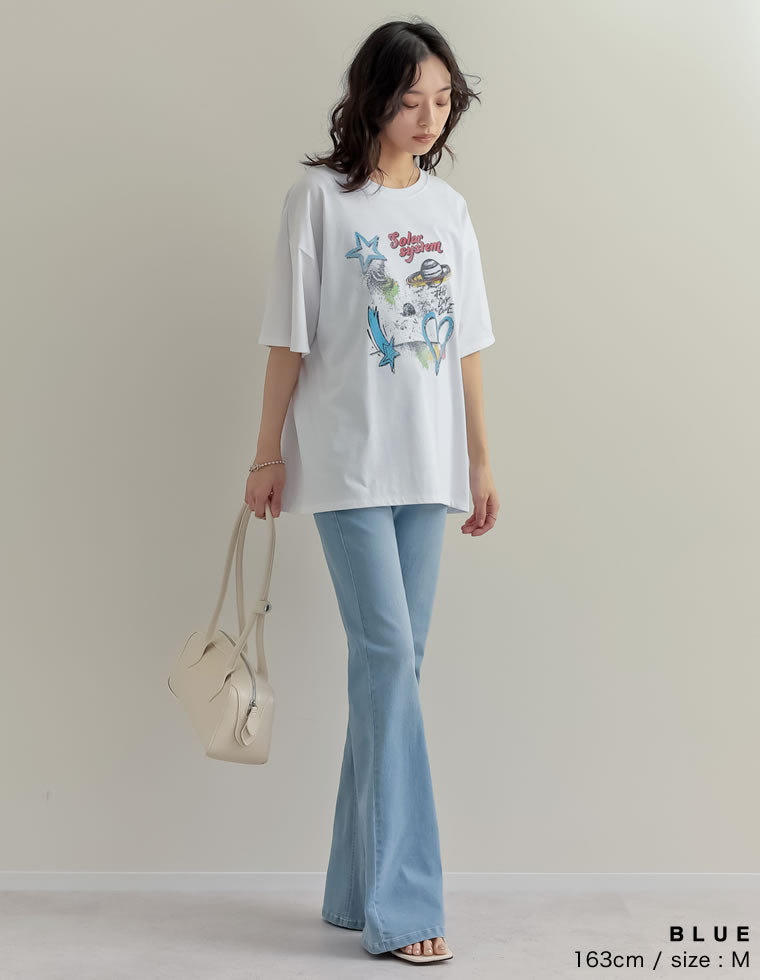 ストレッチデニムキックフレアパンツ