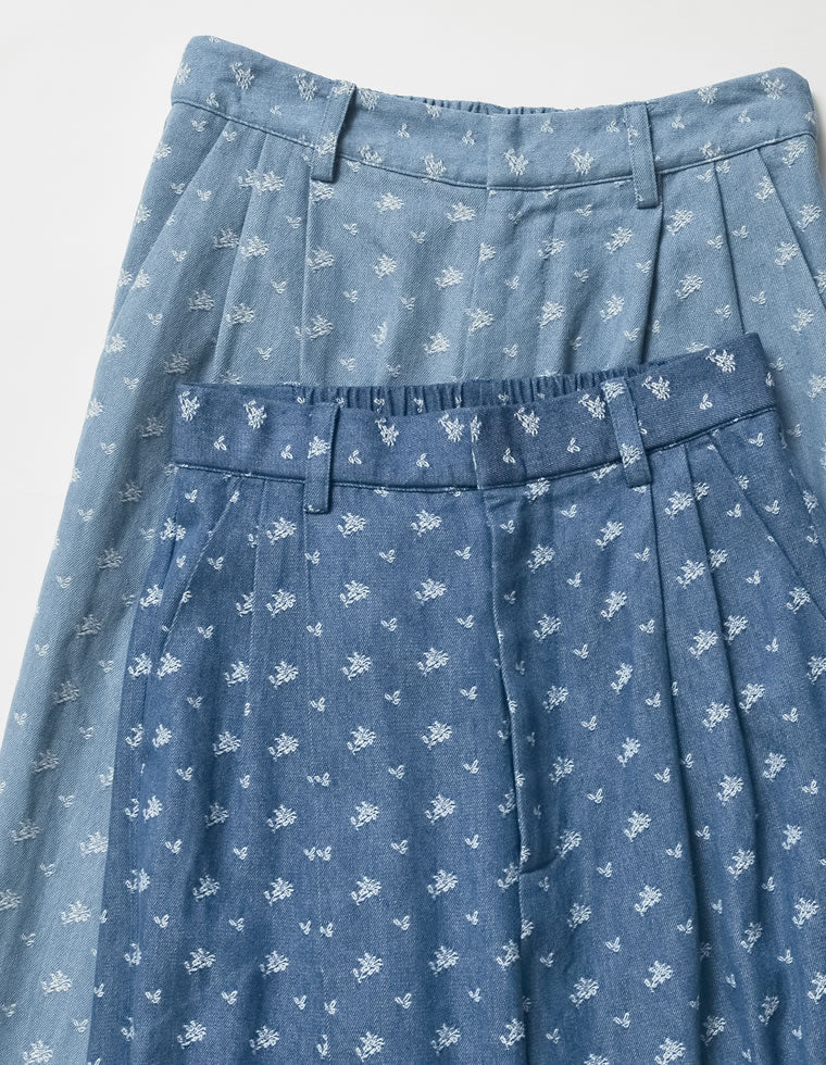 フラワー刺繍ライトオンスデニムワイドパンツ