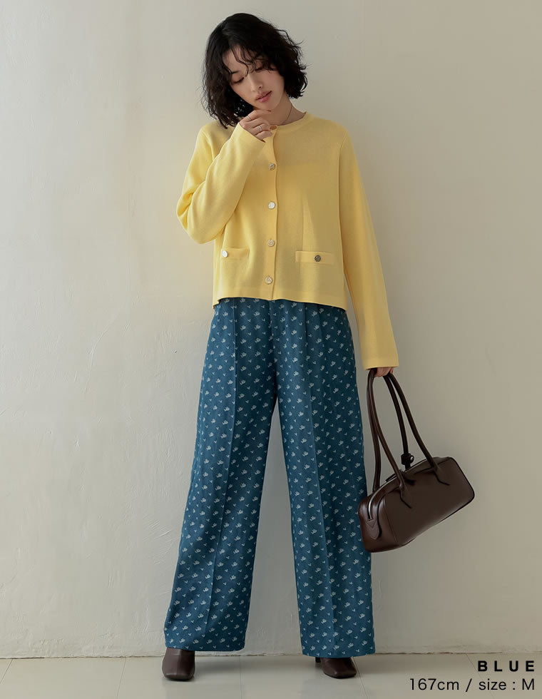 フラワー刺繍ライトオンスデニムワイドパンツ