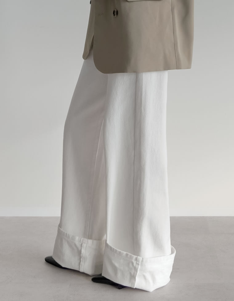 コットンロールアップワイドデニムパンツ