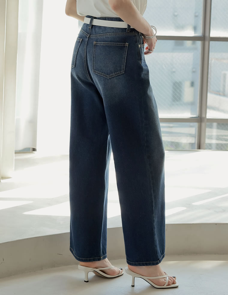 コットンワイドストレートデニムパンツ