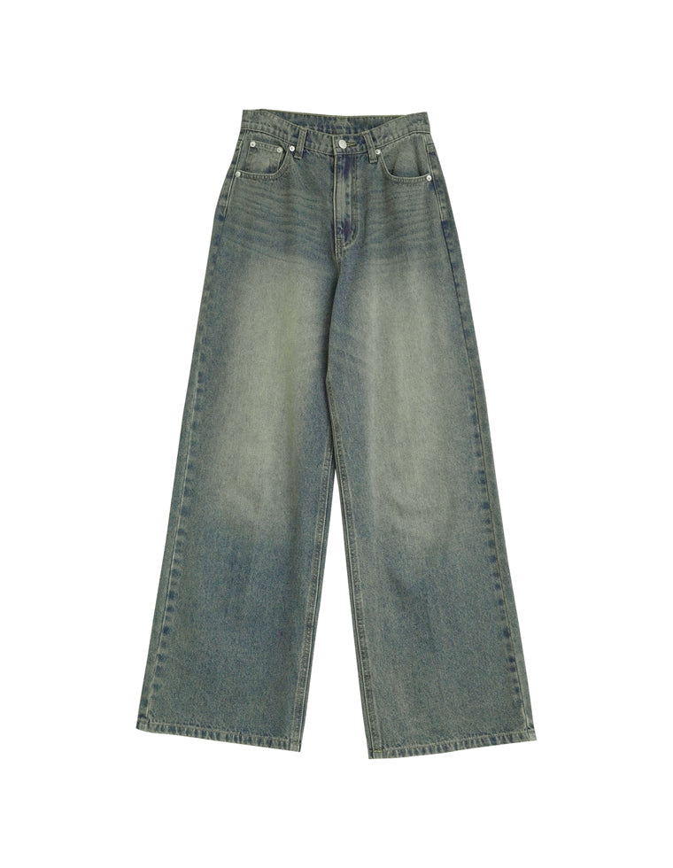 コットンワイドストレートデニムパンツ