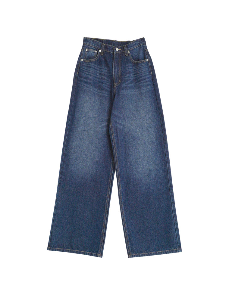 コットンワイドストレートデニムパンツ