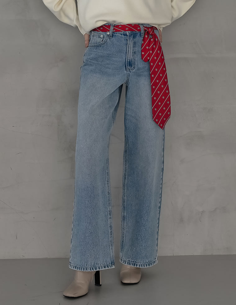 コットンワイドストレートデニムパンツ