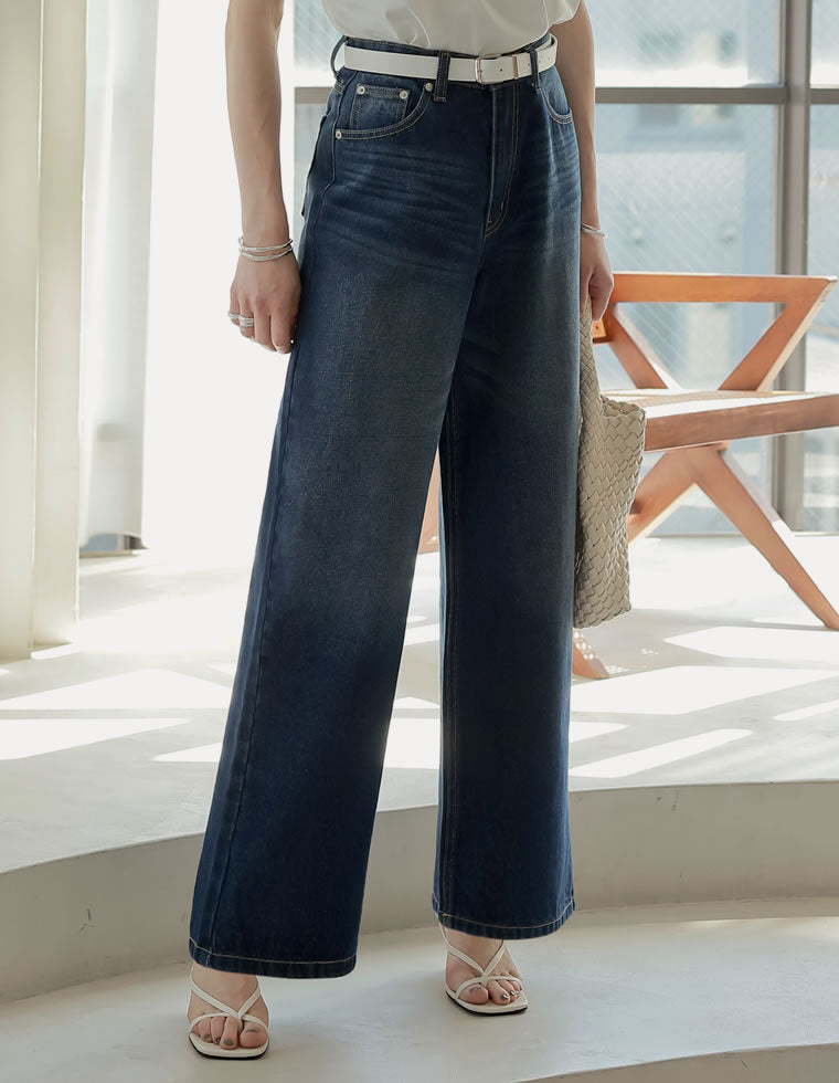 コットンワイドストレートデニムパンツ