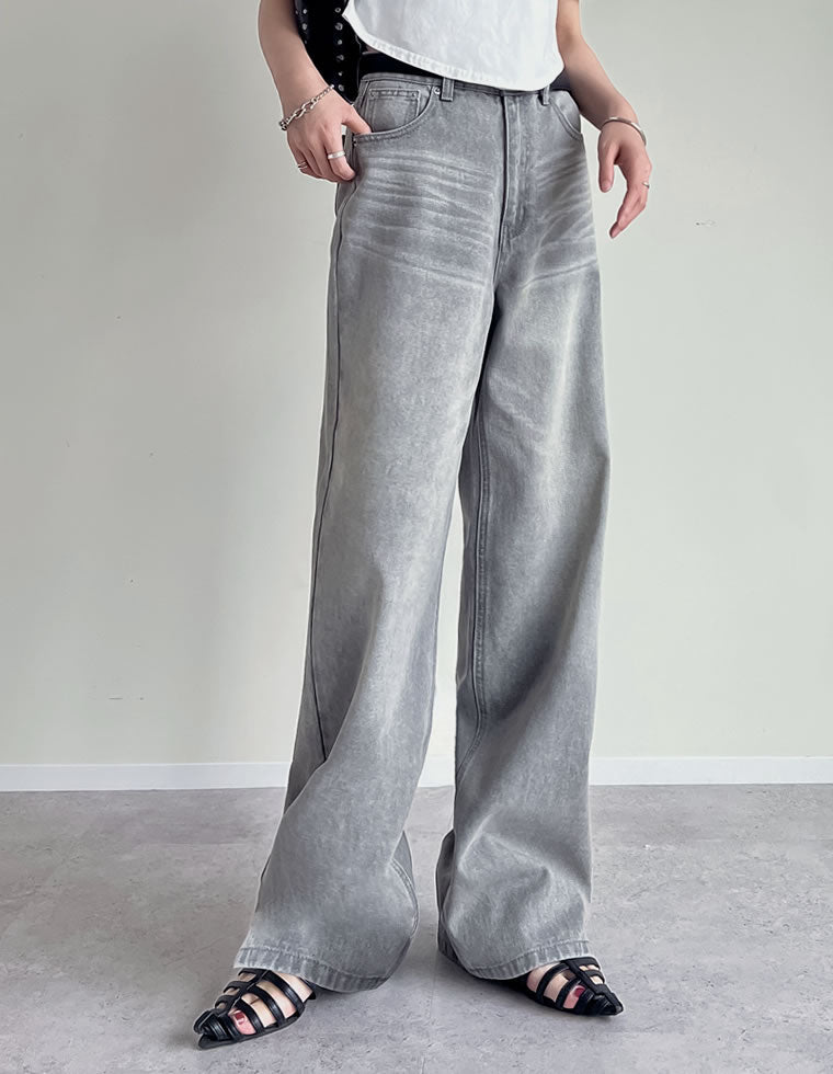 コットンワイドストレートデニムパンツ