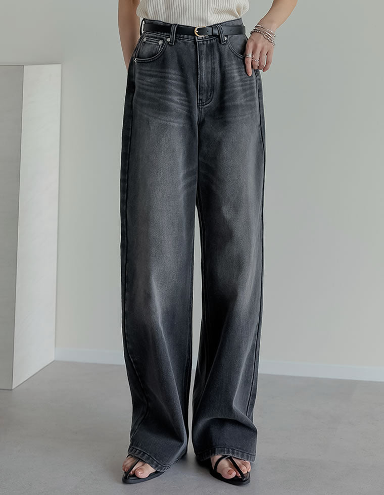 コットンワイドストレートデニムパンツ