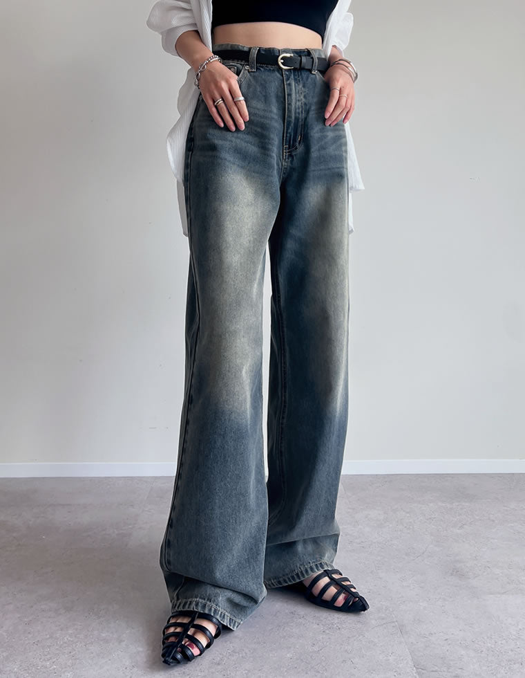 コットンワイドストレートデニムパンツ