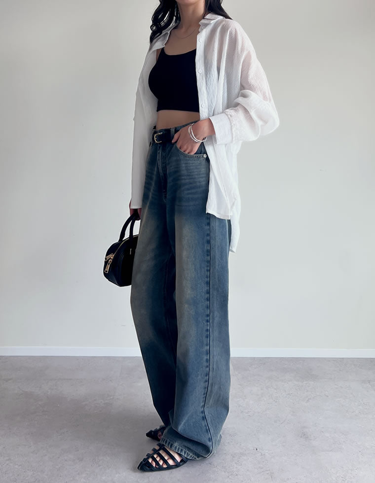 コットンワイドストレートデニムパンツ