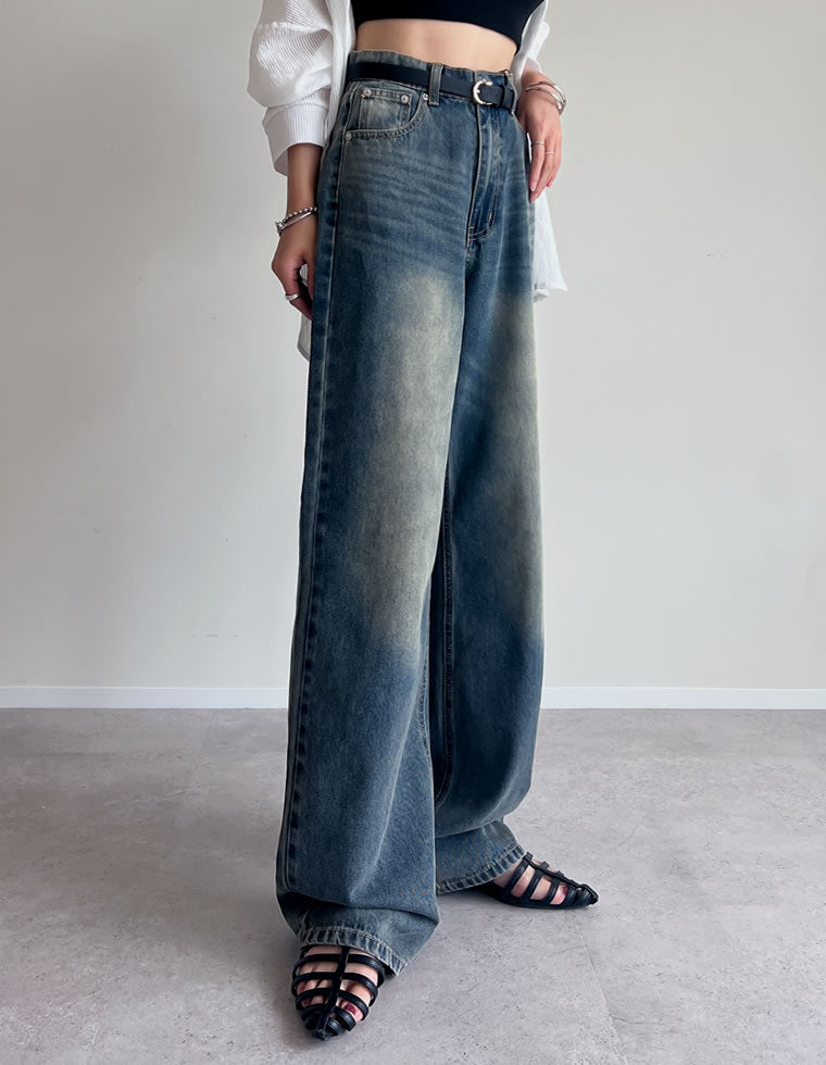 コットンワイドストレートデニムパンツ