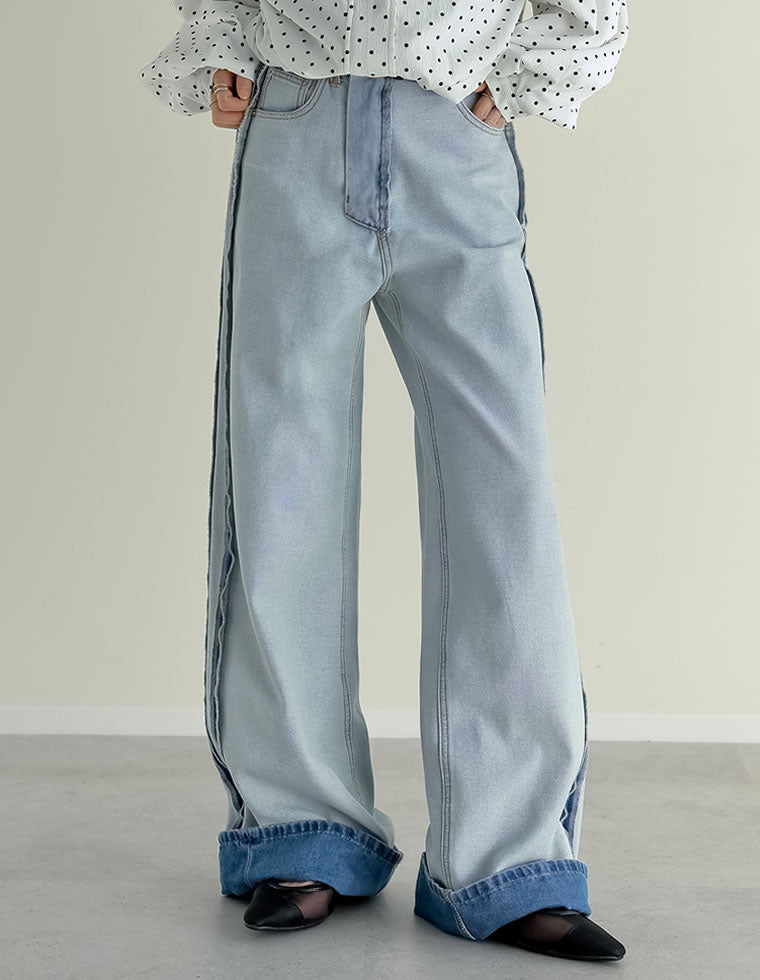 ワイドストレートリバースデニムパンツ