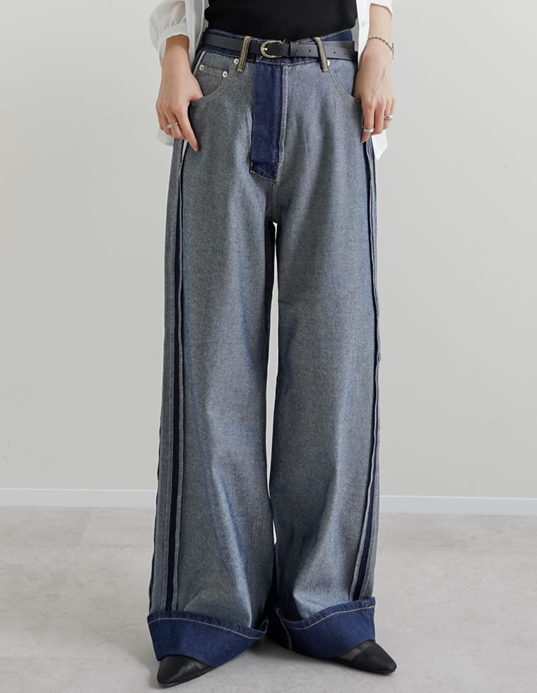 ワイドストレートリバースデニムパンツ