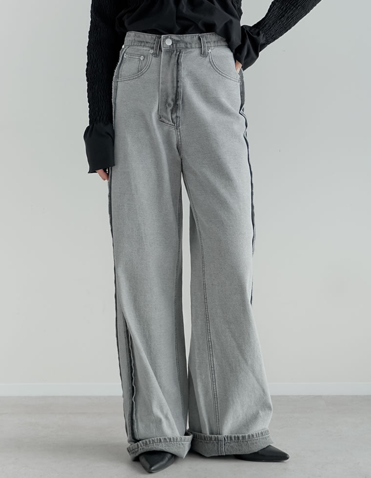 ワイドストレートリバースデニムパンツ