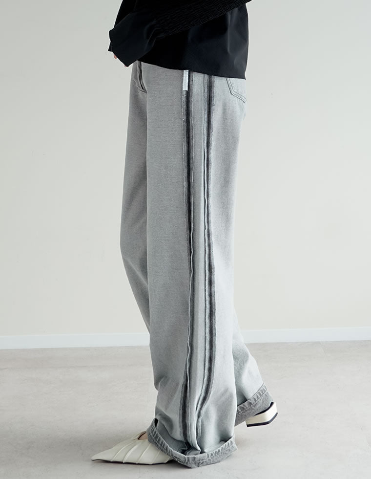 ワイドストレートリバースデニムパンツ