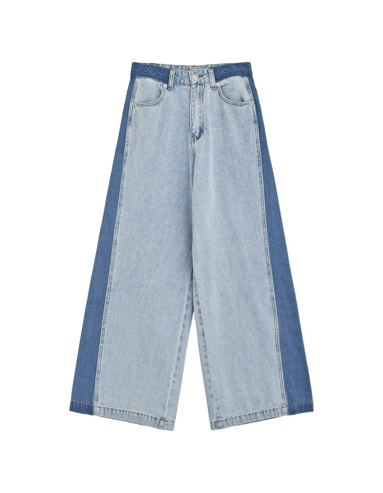 コットンデニムパネルワイドパンツ