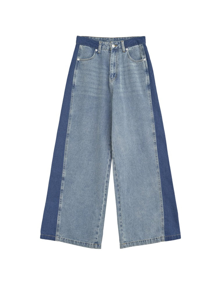 コットンデニムパネルワイドパンツ