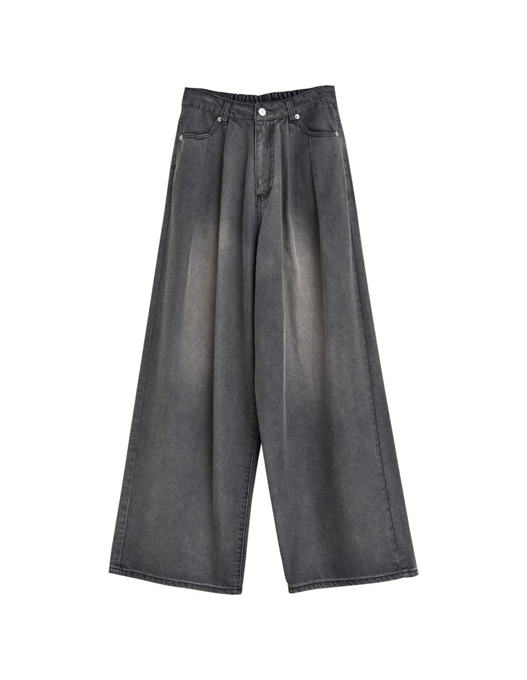 冷感デニムツータックワイドストレートパンツ