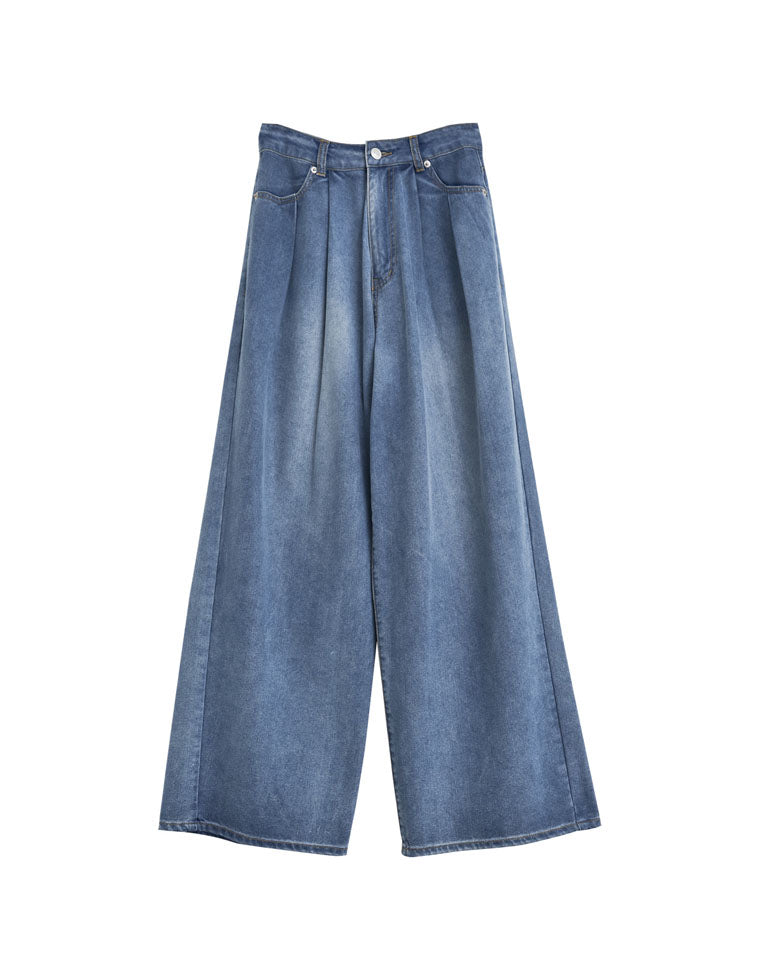 冷感デニムツータックワイドストレートパンツ
