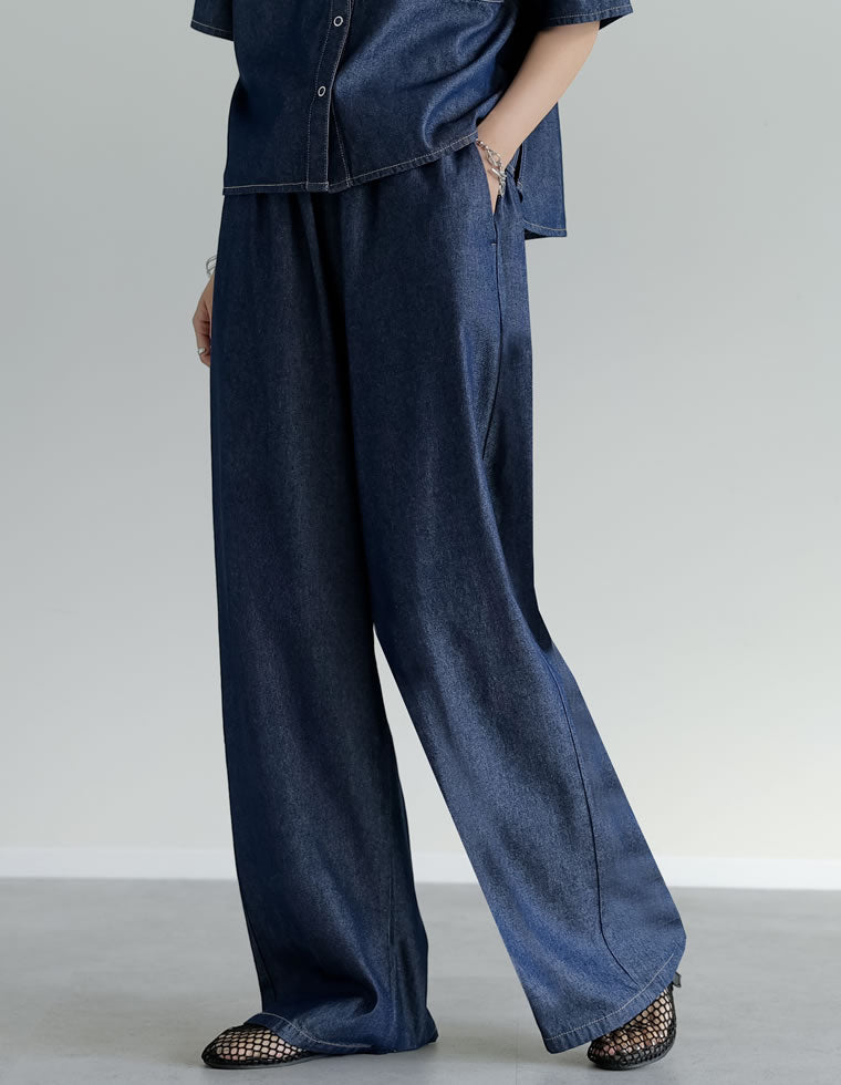 冷感デニムイージーパンツ