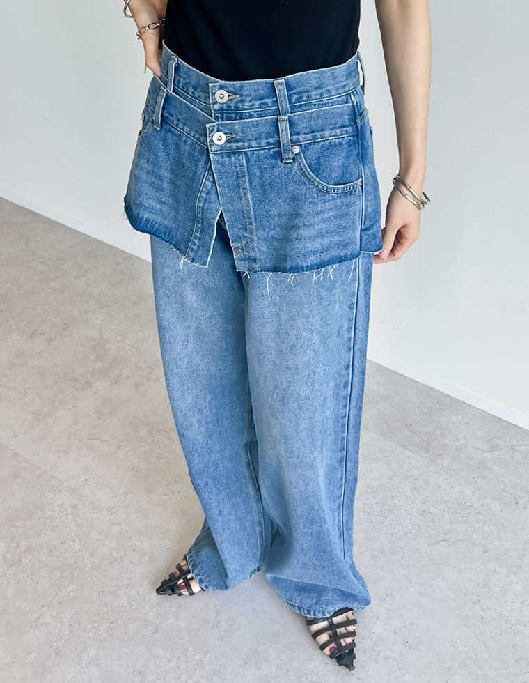 コットンデニムスカートレイヤードライクパンツ