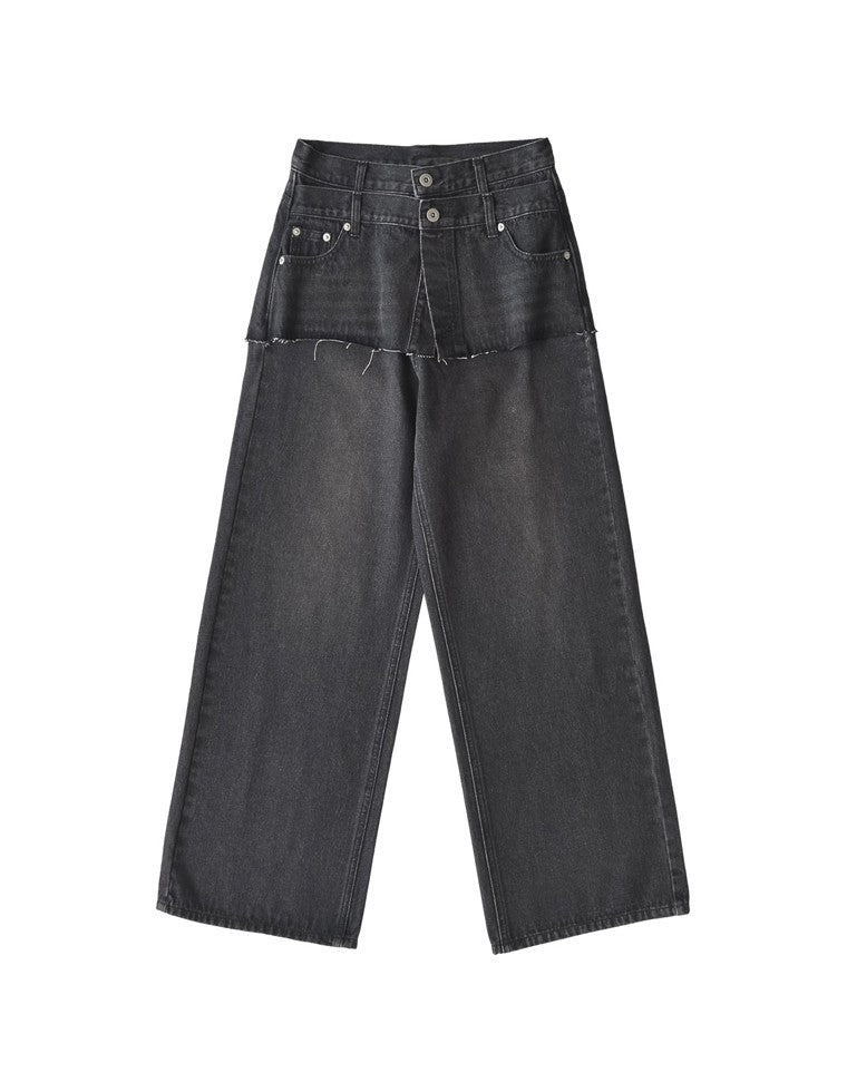 コットンデニムスカートレイヤードライクパンツ