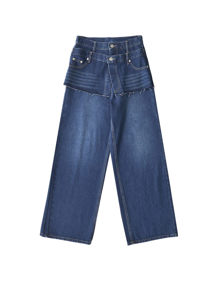 コットンデニムスカートレイヤードライクパンツ