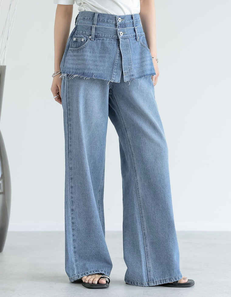 コットンデニムスカートレイヤードライクパンツ