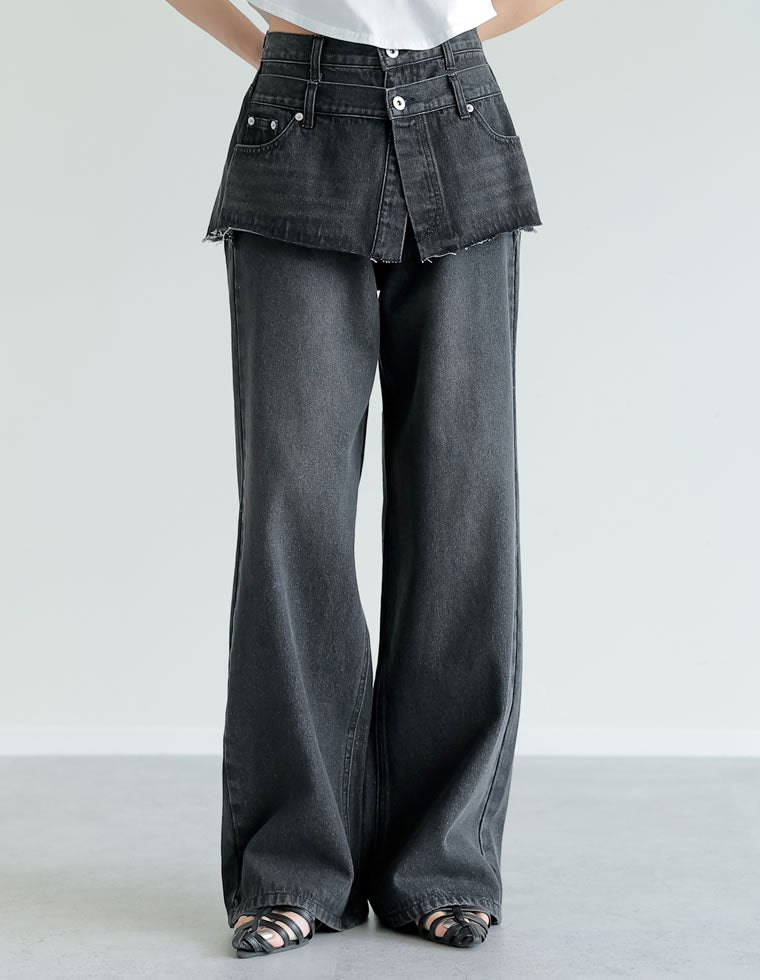 コットンデニムスカートレイヤードライクパンツ