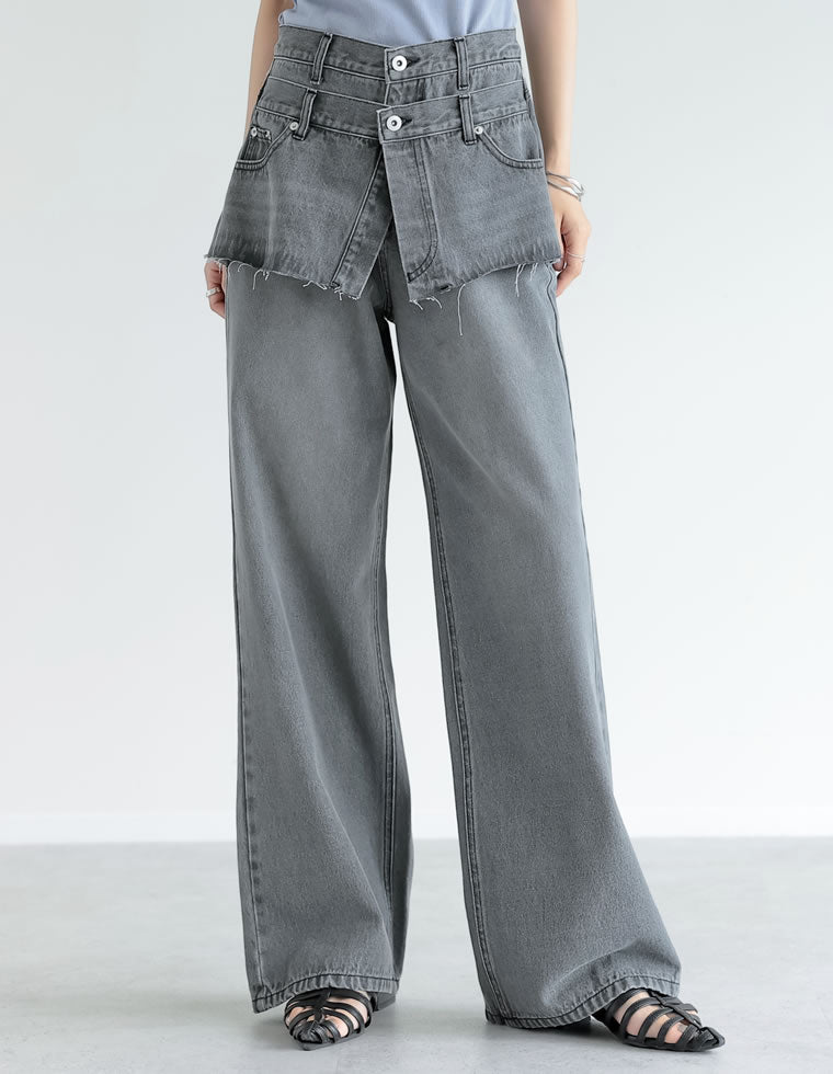 コットンデニムスカートレイヤードライクパンツ