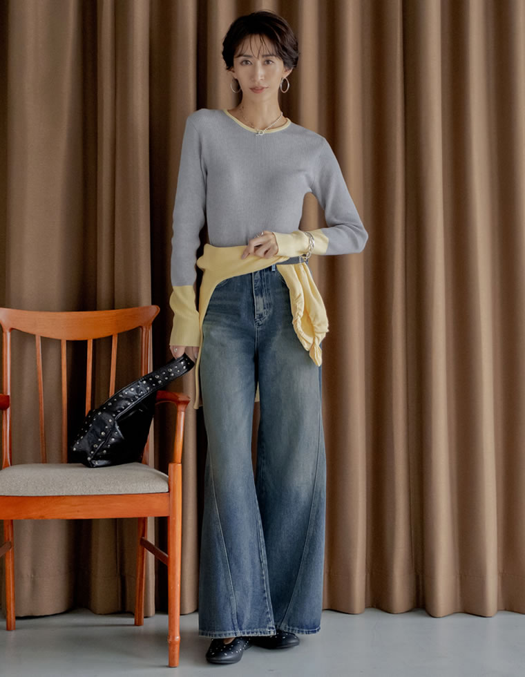 サイド切り替えコットンデニムパンツ