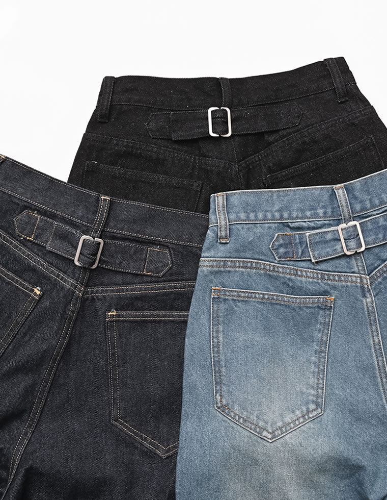 コットンデニムバックルデザインパンツ