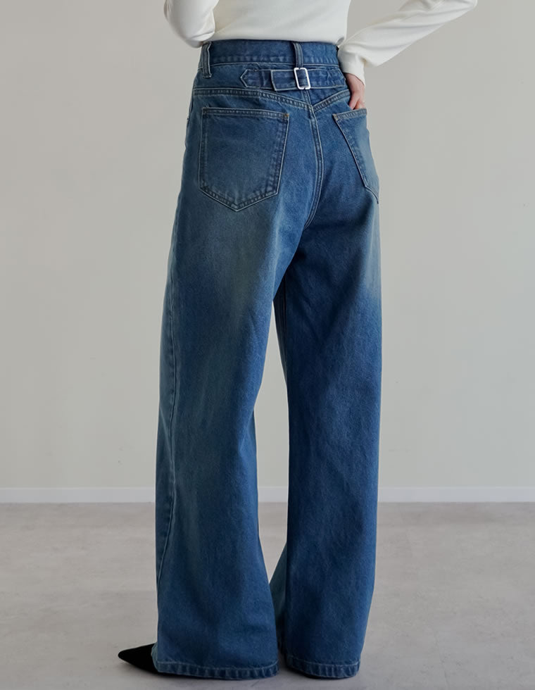 コットンデニムバックルデザインパンツ