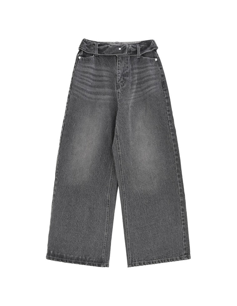 折り返しウエストワイドデニムパンツ