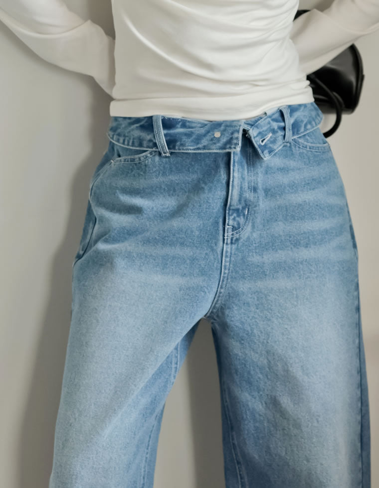 折り返しウエストワイドデニムパンツ