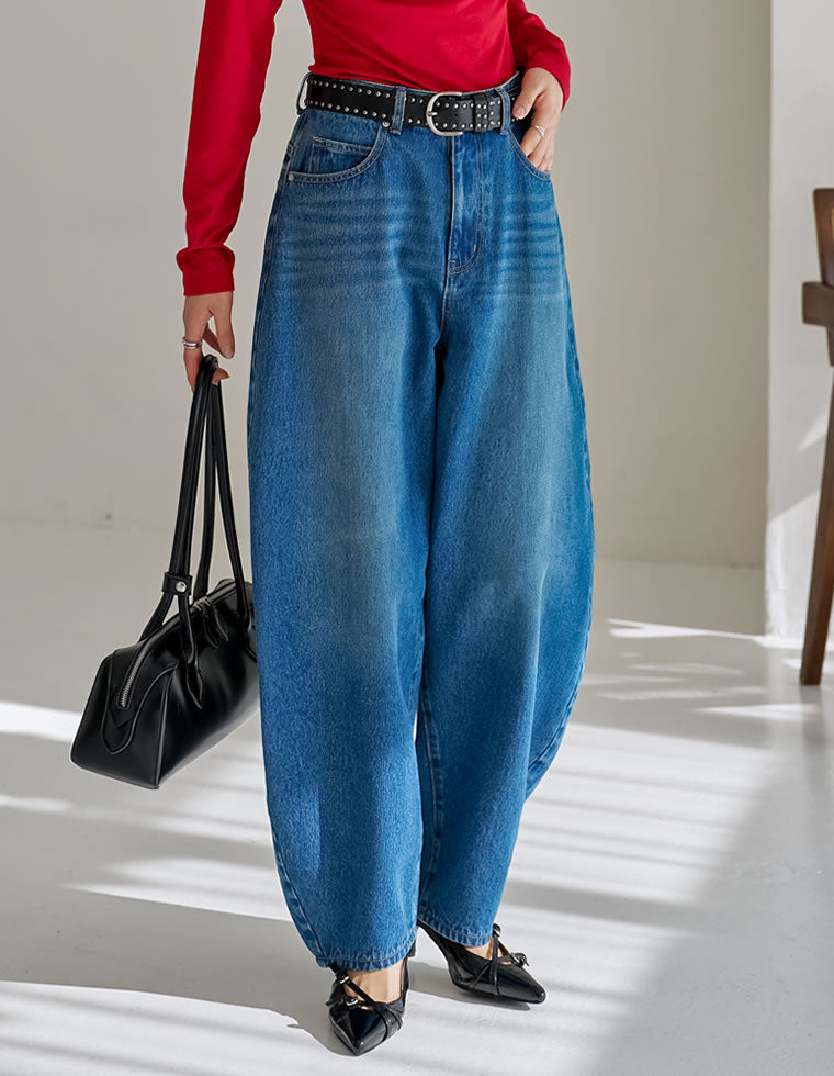 コットンブレンドバルーンワイドデニムパンツ