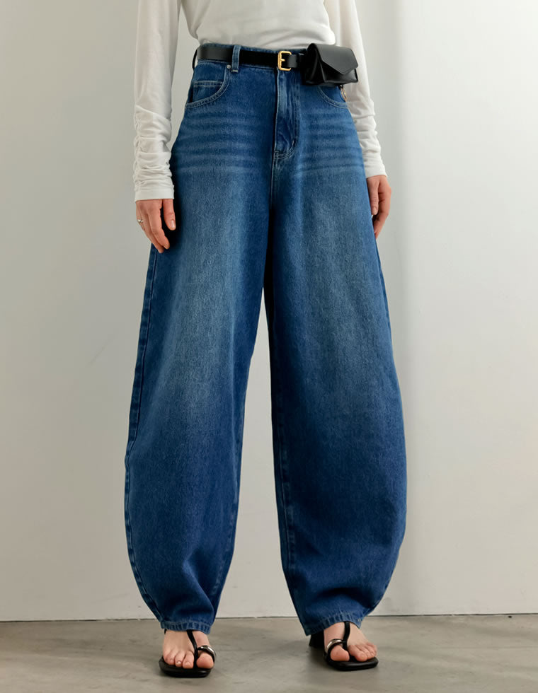 コットンブレンドバルーンワイドデニムパンツ